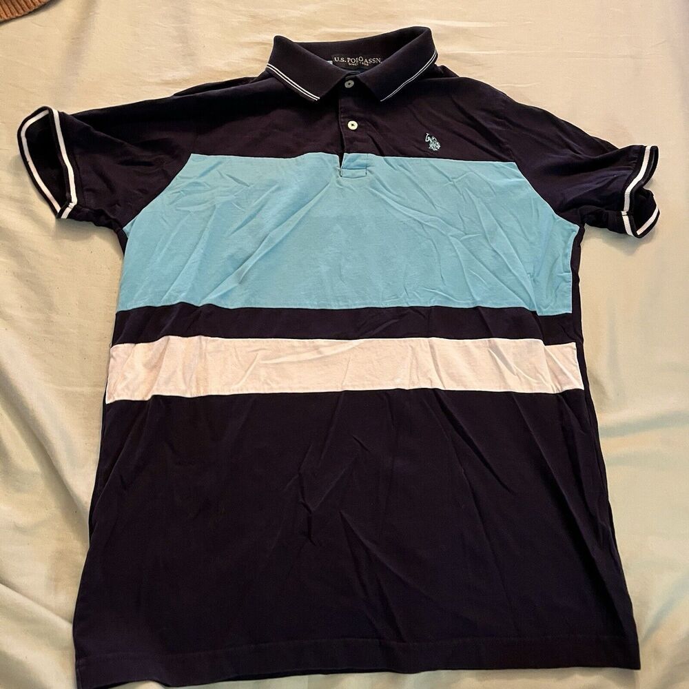 US Polo Assn. Men's Short Sleeve Polo Shirt Blue White Colorblock Size M